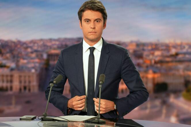 Le premier ministre, Gabriel Attal, sur le plateau du 20 heures de TF1, le 11 juin 2024.