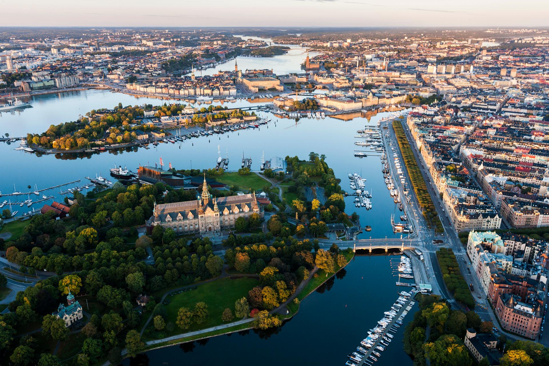 Located on Djurgarden, one of Stockholm's 14 islands, the Nordic Museum (foreground) traces the history of the Scandinavian peoples.