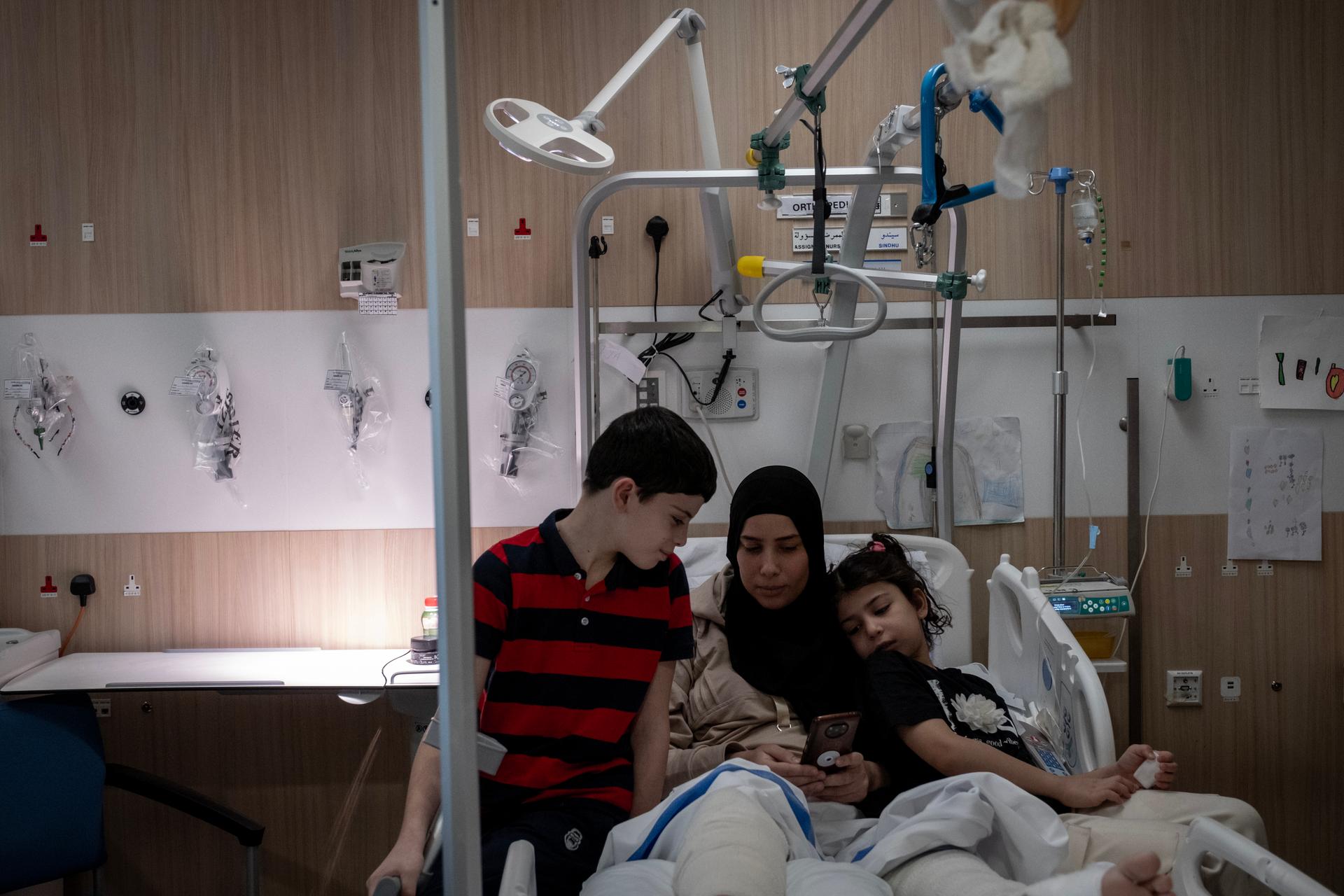 Shaïma Al Ghol and her two living children, Hodayfa and Maryam, May 30