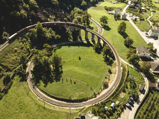 The Brusio spiral viaduct was opened to train traffic in 1908. 