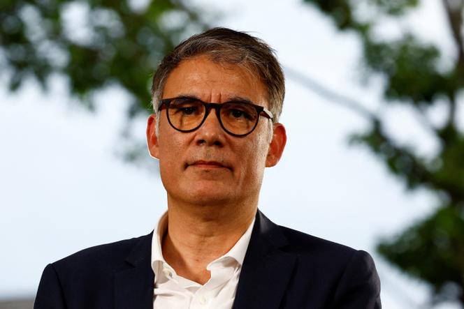 Olivier Faure, premier secrétaire du Parti socialiste, assiste à un rassemblement du Nouveau Front populaire, à Montreuil (Seine-Saint-Denis), le 17 juin 2024.