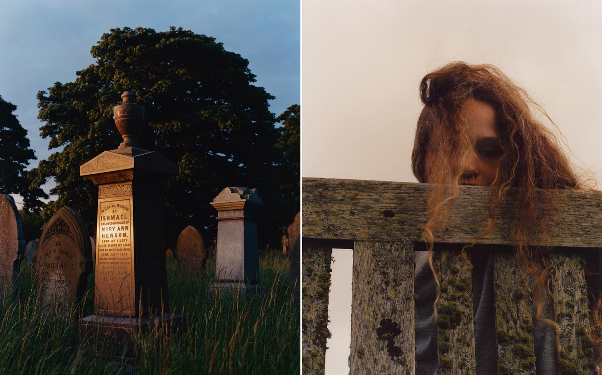 Left, a Hartlepool cemetery. Right, Ruth on a beach in Colonsay, an island in Scotland's Inner Hebrides.