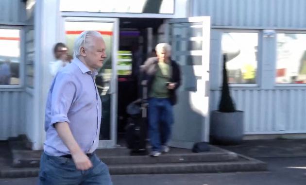 Julian Assange, Monday June 24, 2024, at London's Stansted airport.