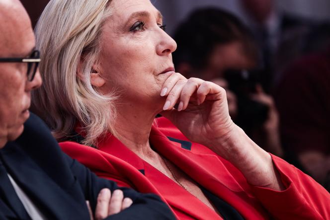 Paris le 24 Juin 2024. Conférence de presse de Jordan Bardella qui orésente son programme // Eric Ciotti et Marine Le Pen