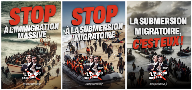 Des images de la campagne « L’Europe sans eux ! » menée par le Rassemblement national.