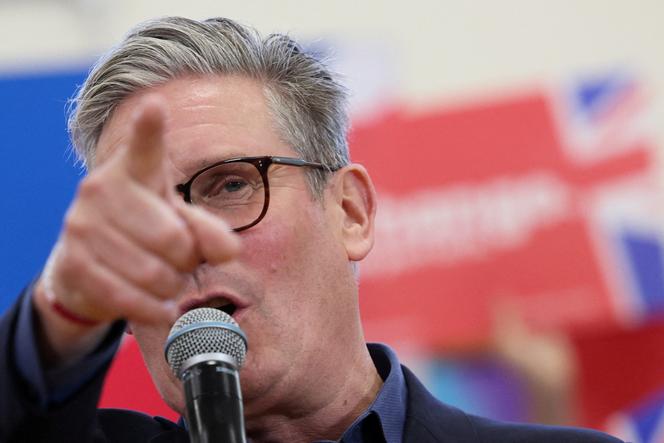 Keir Starmer en meeting à Redditch, dans le centre de l’Angleterre, le 3 juillet 2024.