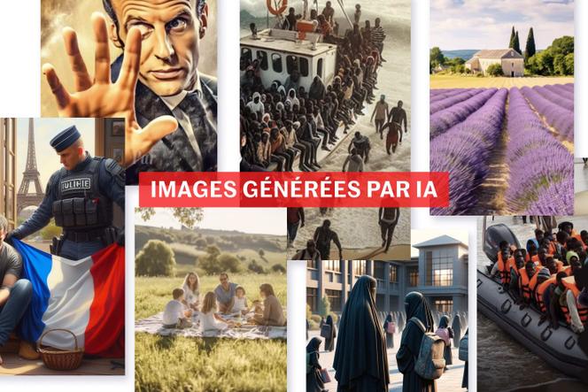 Exemples d’images générées grâce à l’intelligence artificielle par des partis et sympathisants d’extrême droite.