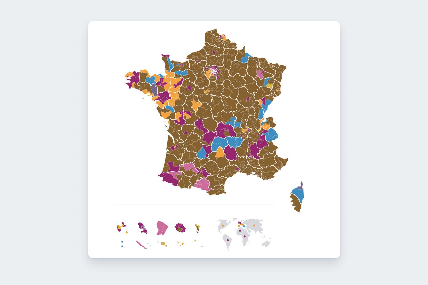La carte des résultats des législatives au premier tour et le tableau des candidats qualifiés