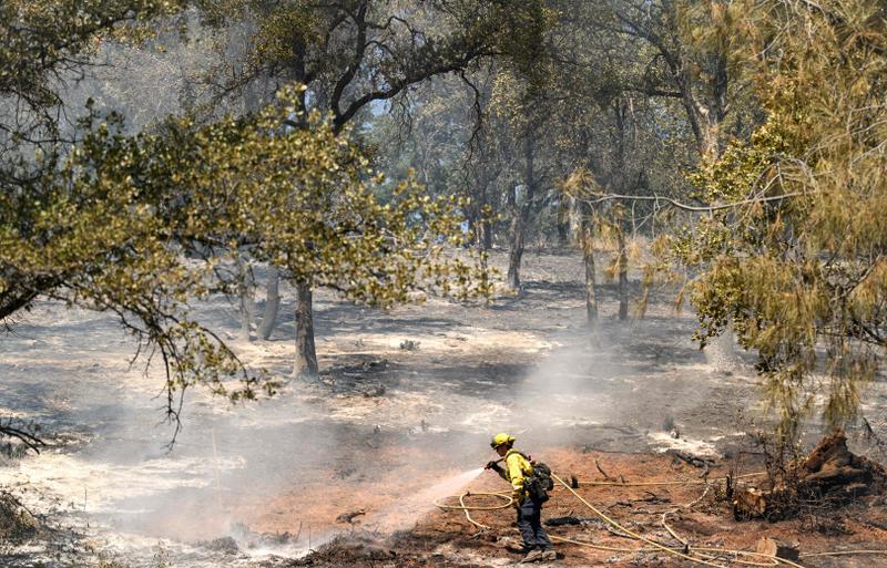A firefighter at the scene of a wildfire in Mariposa (California), July 5, 2024