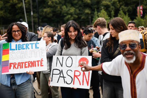 Pendant la soirée électorale de LFI, à la Rotonde Stalingrad, à Paris, le 7 juillet 2024.