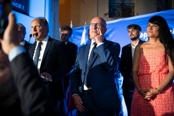 Discours d’Eric Ciotti après les résultats, à Nice, le 7 juillet 2024.