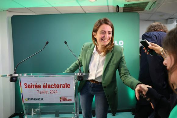 La secrétaire nationale des Ecologistes-EELV Marine Tondelier lors de la soirée électorale du parti à Paris, le 7 juillet 2024.