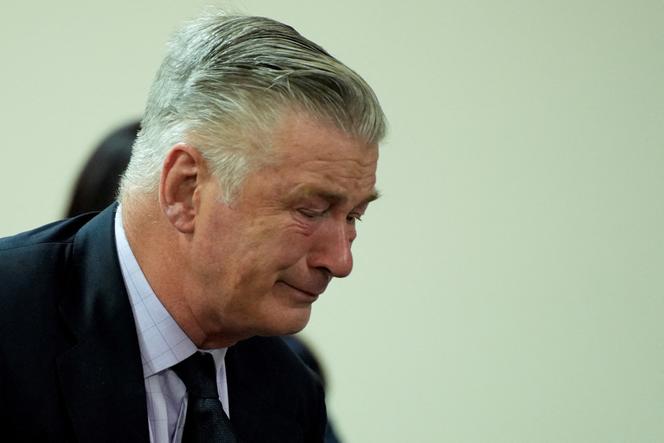 Actor Alec Baldwin reacts during his trial on involuntary manslaughter at Santa Fe County District Court in Santa Fe, New Mexico, on July 12, 2024.