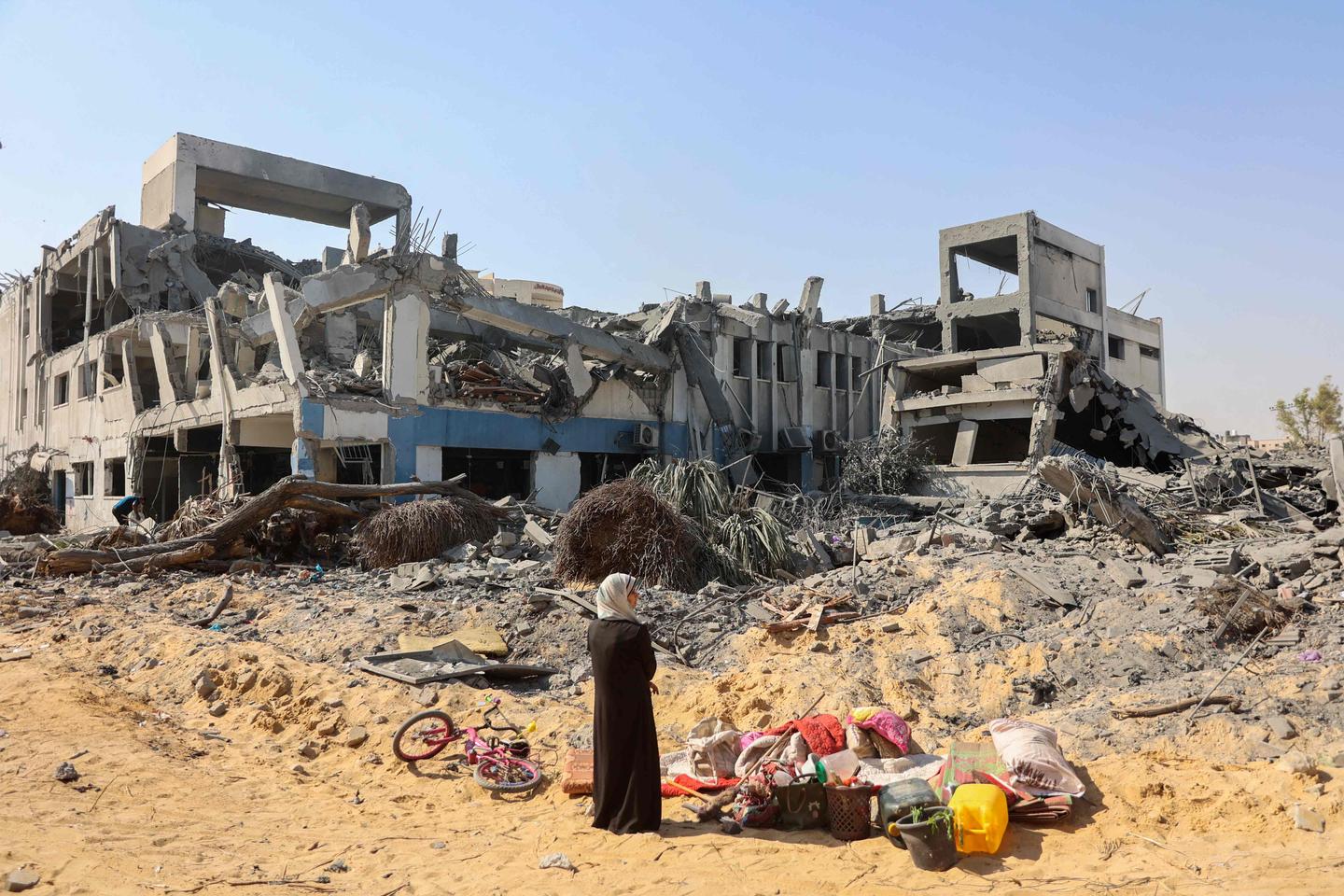 UNRWA headquarters in Gaza City in ruins following recent Israeli air raid