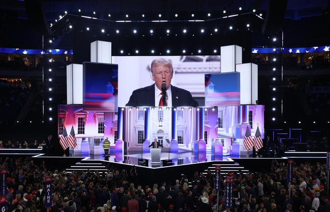 Donald Trump during his closing remarks at the Republican National Convention on July 18, 2024 in Milwaukee, Wisconsin.