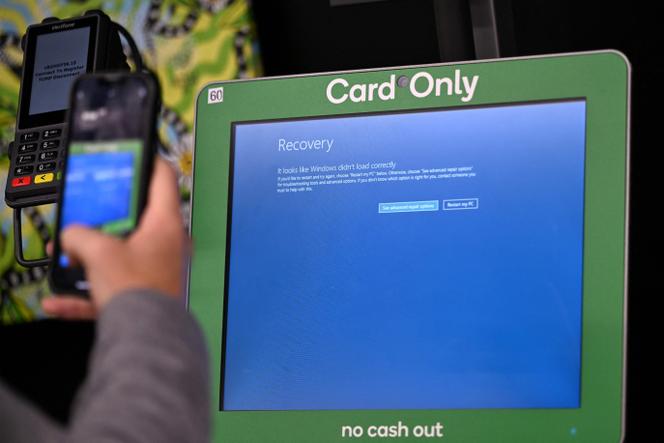 Broken self-checkout screen, in Sydney, Australia, July 19, 2024.