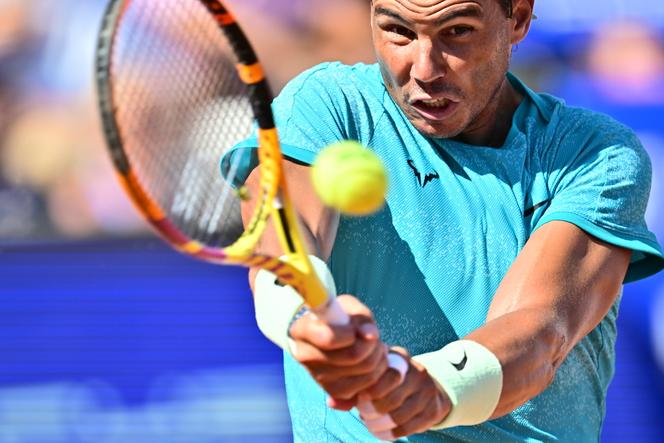 Spain's Rafael Nadal returns the ball to  Portugal's Nuno Borges during the singles final of the Nordea Open tennis tournament in Bastad, Sweden, Sunday, July 21, 2024.