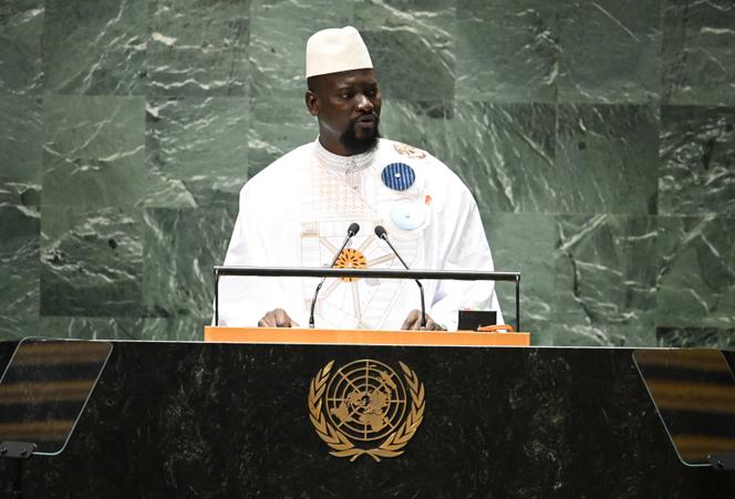Le chef de la junte au pouvoir en Guinée, Mamadi Doumbouya, s’adresse à la 78e Assemblée générale des Nations unies au siège de l’ONU, à New York, le 21 septembre 2023.