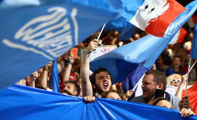 In the stands of Arena 6 during the men's handball match between France and Denmark at the Paris 2024 Games, July 27, 2024.