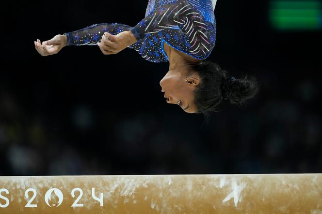 Simone Biles, durante prova de ginástica dos Jogos Olímpicos Paris 2024, no dia 1º de agosto de 2024 em Paris.