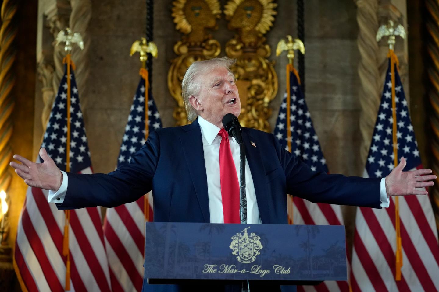 Trump holds press conference seeking to retake upper hand against Harris