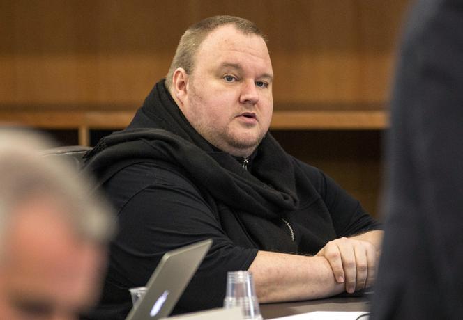 Kim Doctom, le fondateur de Megaupload, en 2015, lors d’une audience à Auckland, en Nouvelle-Zélande.