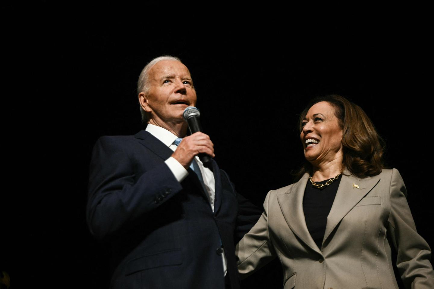 Harris and Biden appear together for first time since president dropped re-election bid