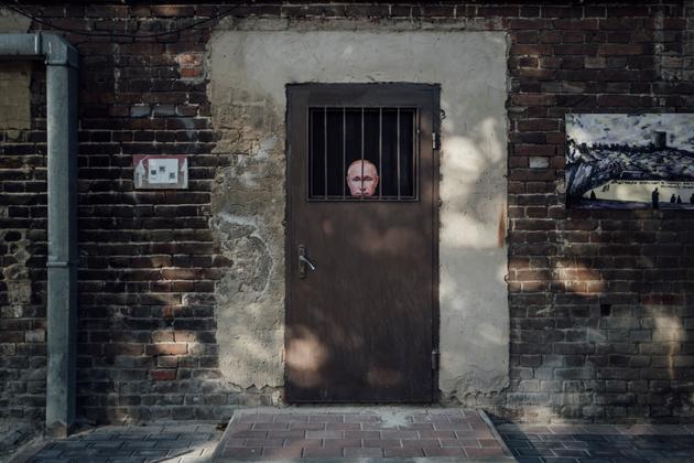 Street art depicting the Russian president, Vladimir Putin, in prison, in downtown Sumy, August 12, 2024.