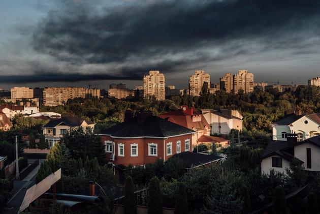 In the early hours of the morning, smoke from a Russian bombing raid rises into the sky over Sumy on August 17, 2024.