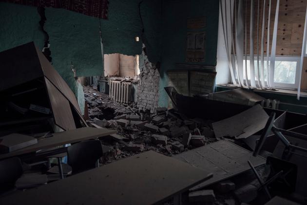 The Kindrativka village school, destroyed by a gliding bomb in mid-August 2024, August 21, 2024. The village is located just a few kilometers from Russia.