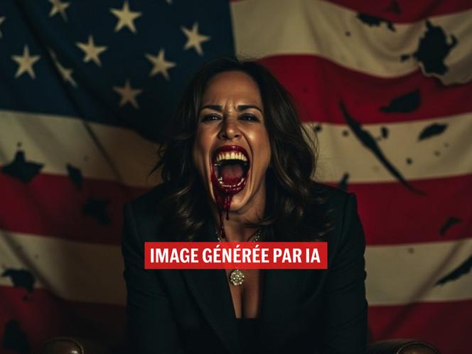 Cette photo trafiquée de Kamalas Harris a été postée le 20 août sur la page Facebook officielle de la campagne de Donald Trump, sans mention particulière. Le message d’avertissement a ici, comme sur les autres images contenues dans cet article, été ajouté par « Le Monde ».