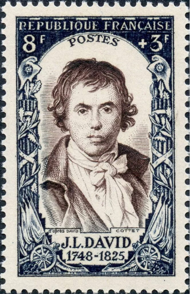Jacques-Louis David (1748-1825), timbre paru en 1950, dessiné et gravé par René Cottet, d’après David.