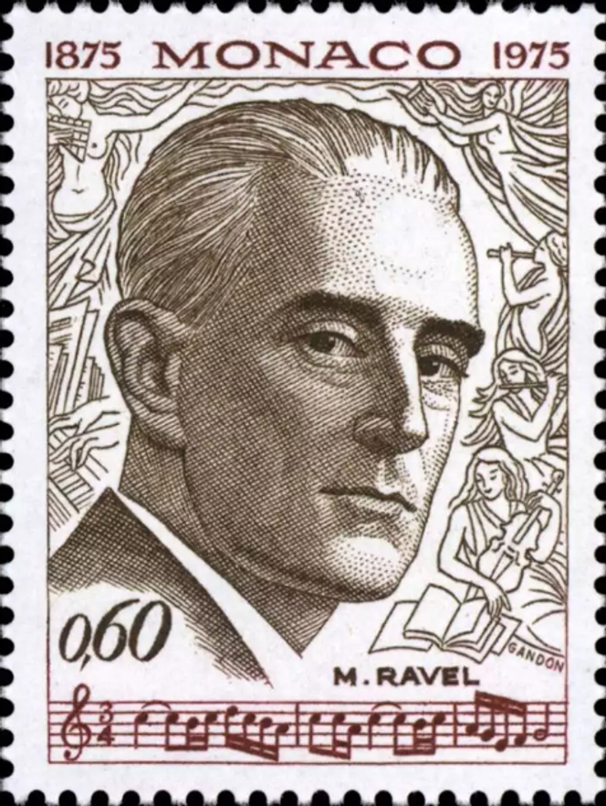 Centenaire de la naissance du compositeur de musique Maurice Ravel, timbre de Monaco paru en 1975.