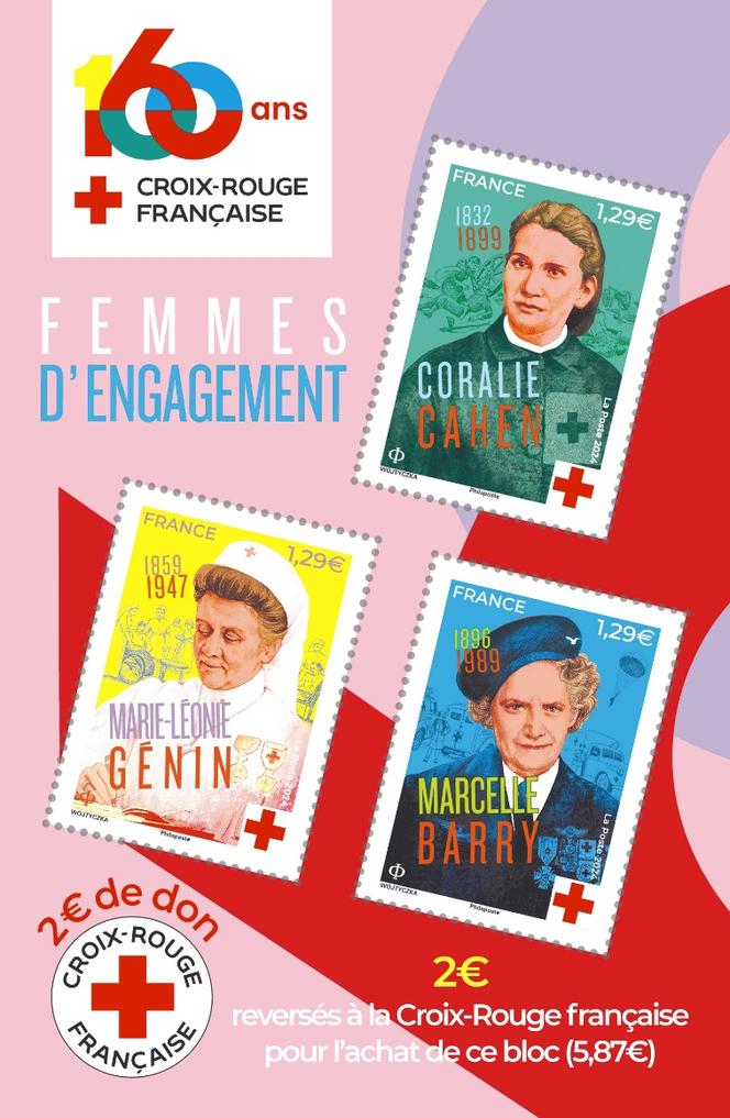 Bloc-feuillet Croix-Rouge en vente générale le 21 octobre. Dessin : Florence Wojtyczka. Prix de vente : 5,87 euros (valeur faciale de chaque timbre : 1,29 euro, plus un don de
2 euros reversé à la Croix- Rouge française).