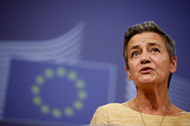 Conférence de presse de Margrethe Vestager, vice-présidente de la Commission européenne chargée de l’adaptation de l’Europe à l’ère numérique et commissaire à la concurrence, à Bruxelles, le 10 septembre 2024.