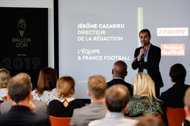 Jérôme Cazadieu, alors directeur éditorial de « L’Equipe » et de « France Football », lors d’une conférence de presse de présentation du trophée du Ballon d’or, à Paris, le 19 septembre 2019.