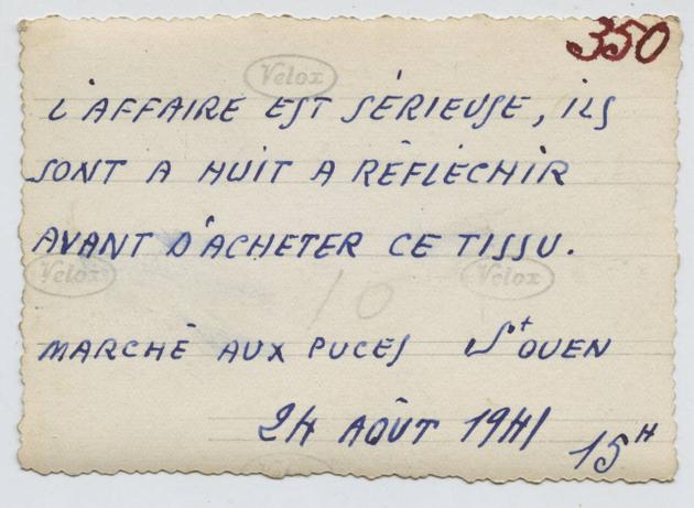 The cheeky comment written on the back of the photo taken by Raoul Minot.