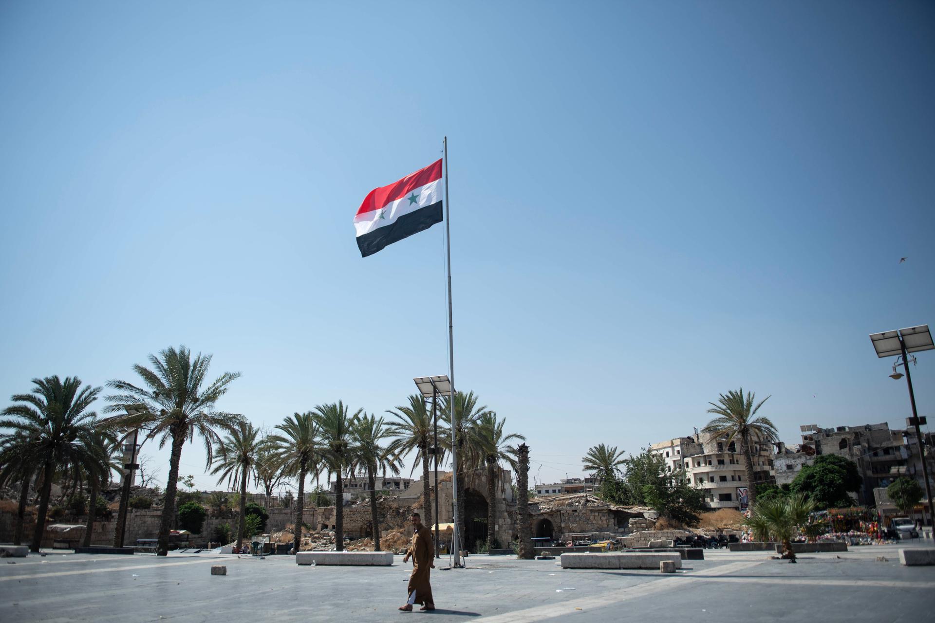 Aleppo's citadel and destroyed old town, Syria, in the summer of 2024.