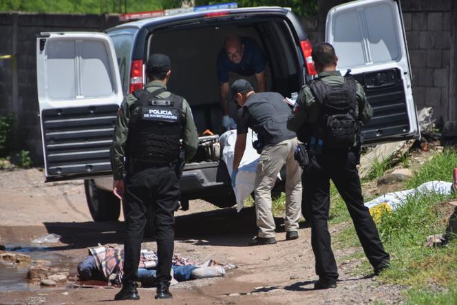 La police surveille les analyses médico-légales pour retirer les corps d’une rue de Culiacan, dans l’Etat de Sinaloa, au Mexique, le 17 septembre 2024.