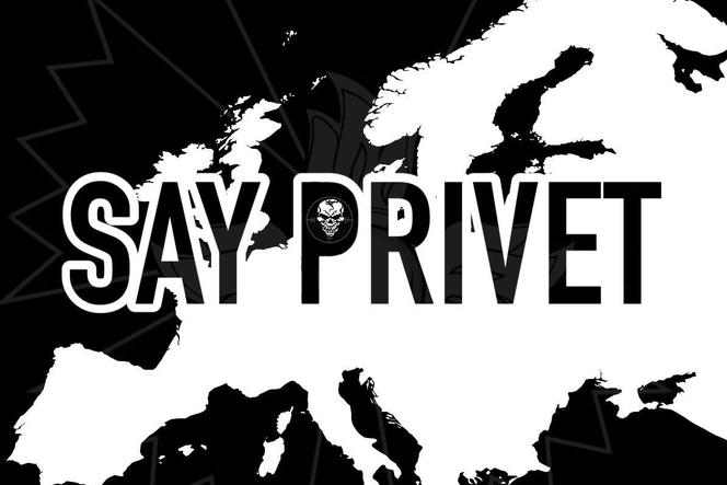 Le logo utilisé par le compte Privet sur Telegram, qui cherchait à recruter des personnes en Europe de l’Est pour commettre des sabotages ou même des assassinats en Europe. 