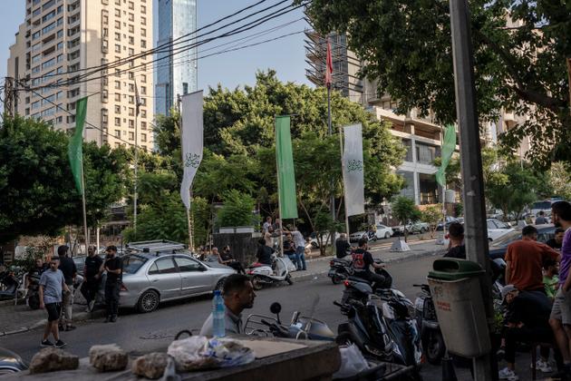 Shortly after Nasrallah's death was announced, banners reading "martyr" and "beloved" were erected at the entrance to Khandak Al-Ghamiq, a Shiite neighborhood and stronghold of Lebanon-based Hezbollah and Amal, in Beirut, Lebanon, on September 28, 2024.