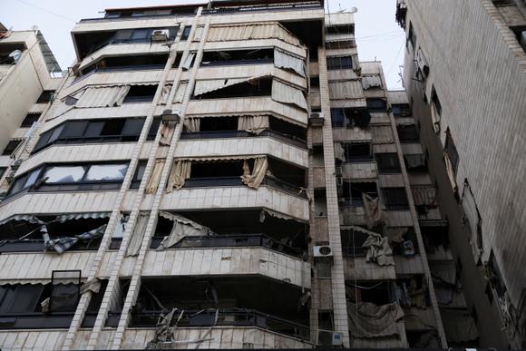 Bâtiment touché par un bombardement israélien dans le centre de Beyrouth, au Liban, le 3 octobre 2024.