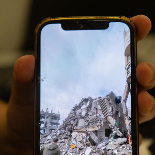 A photo of the destroyed Gaza home of Youssef Salem and his family, Istanbul, September 23, 2024.