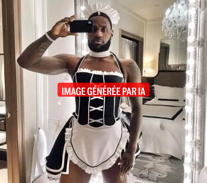 Ce cliché trafiqué du joueur de basket-ball LeBron James en soubrette, apparu au printemps 2024, circule de nouveau depuis l’arrestation de Sean Combs.