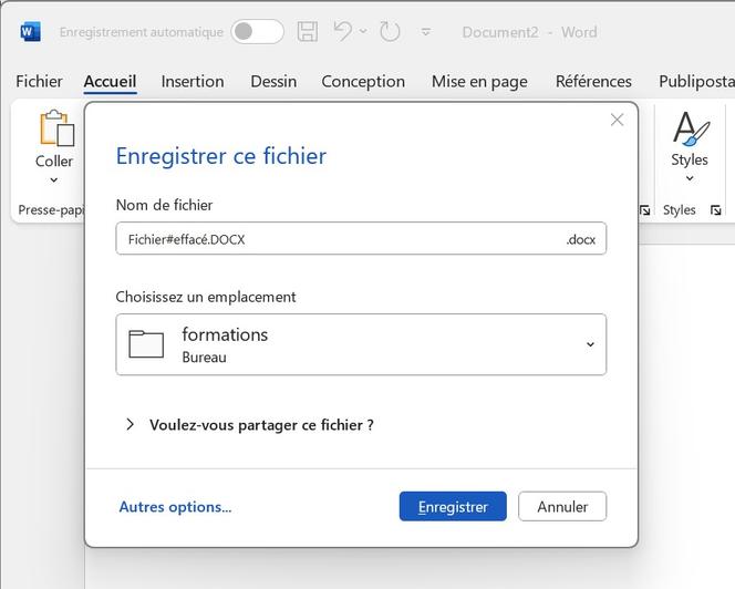 Le type de nom de fichier que Microsoft Word peut supprimer par erreur.