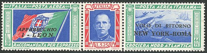 Italie, triptyque de la croisière nord-atlantique de l’escadre aérienne Balbo (1933) , vendu au prix de 9 600 euros.