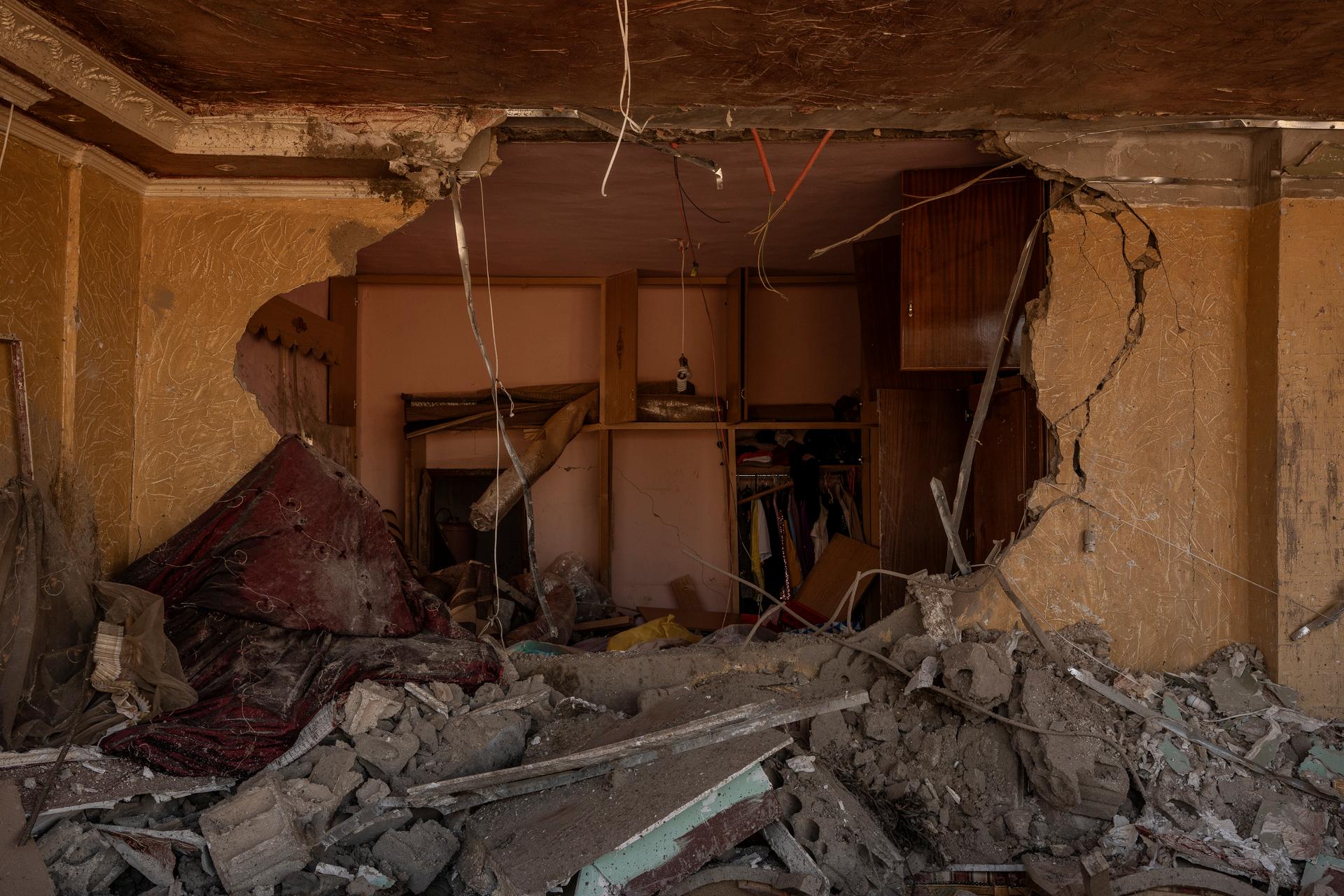 The rubble of a house hit by an Israeli strike, in Al-Khodor, Beqaa Valley, Lebanon, October 9, 2024.