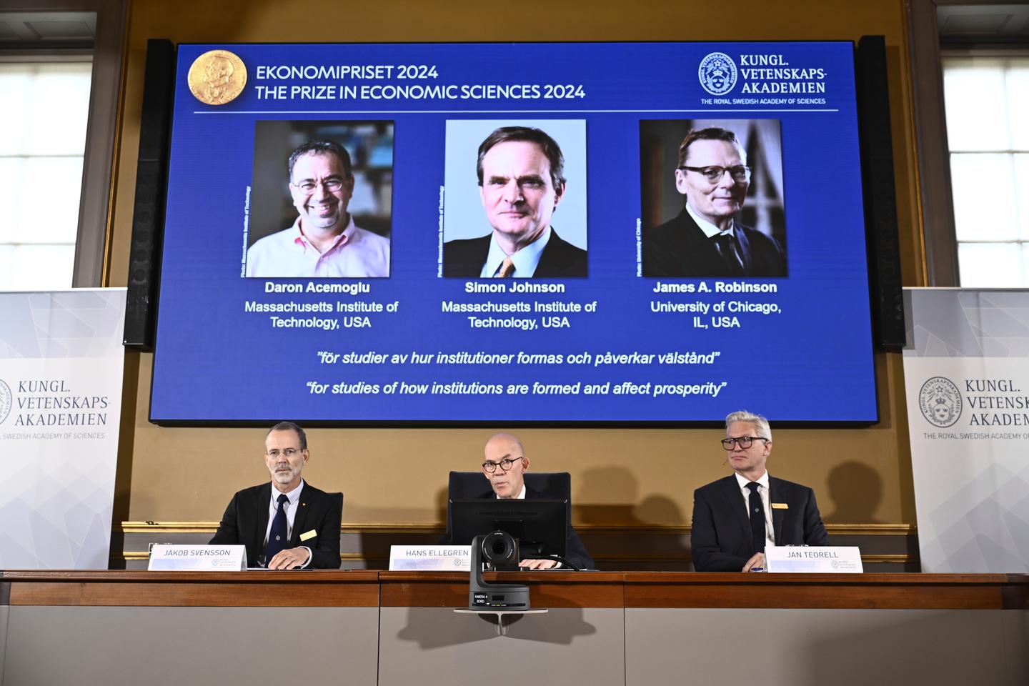 Le prix Nobel d’économie 2024 attribué à Daron Acemoglu, Simon Johnson et James Robinson...