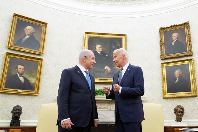 O presidente dos EUA, Joe Biden (à direita), e o primeiro-ministro israelense, Benjamin Netanyahu, na Casa Branca, em Washington, em 25 de julho de 2024.
