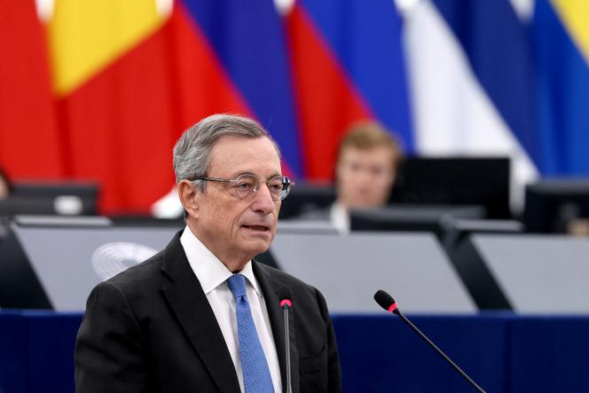 Mario Draghi, lors d’une session plénière au Parlement européen à Strasbourg, le 17 septembre 2024. 